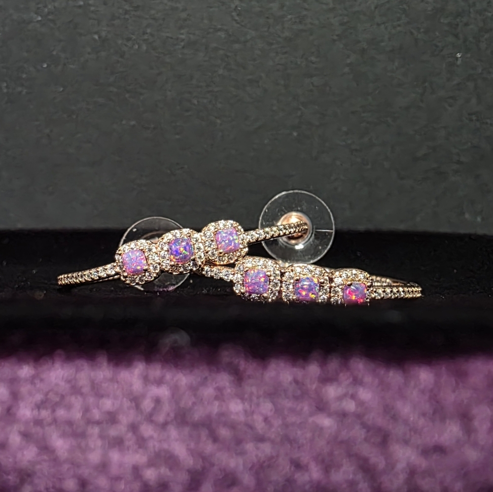 BP Purple Ice Cryatal And Rose Gold Hoop Earrings